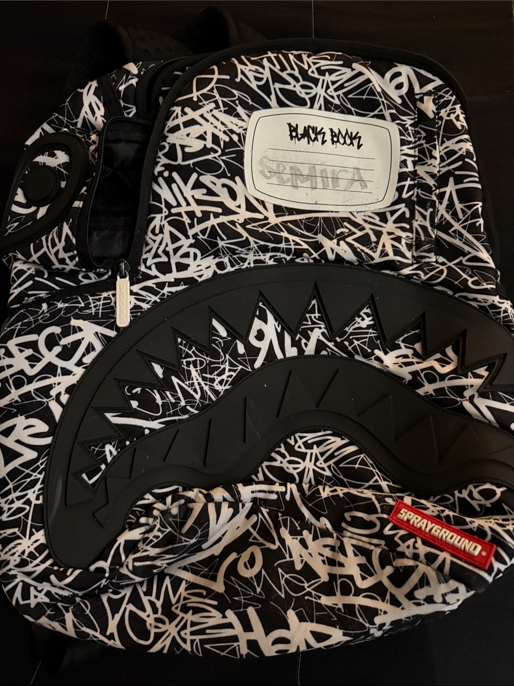 Sprayground Black & White Graffiti Shark Backpack